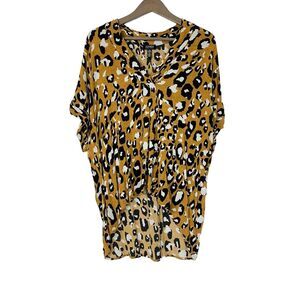 Jones New York Mustard Leopard Print Flowy Boho Print Tunic Top Women's Size XL